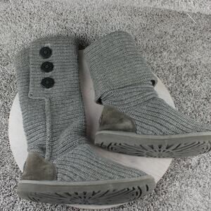 UGG Classic Cardy 3-Button Knit Boots Heather Grey Womens 8